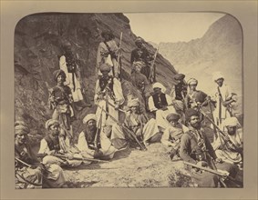 Warriors against Hillside; John Burke, British, active 1860s - 1870s, Afghanistan; 1878 - 1879; Albumen silver print