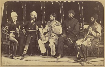 Group, The Amir Yakub Khan, General Daod Shah, Habeebula Moustafi with Major Cavagnari C.S.I. and Mr. Jenkyns; John Burke