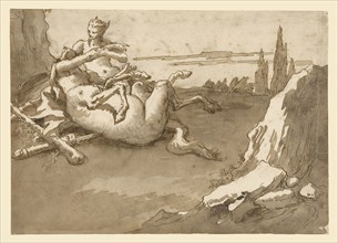 A Centaur and a Female Faun in a Landscape; Giovanni Domenico Tiepolo, Italian, 1727 - 1804, about 1775; Pen and brown ink