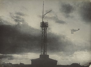 Airplane and signal tower; Fédèle Azari, Italian, 1895 - 1930, Italy; 1914 - 1929; Gelatin silver print; 17.4 x 18 cm