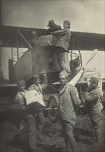 Group congregating around an airplane; Fédèle Azari, Italian, 1895 - 1930, Italy; 1914 - 1929; Gelatin silver print