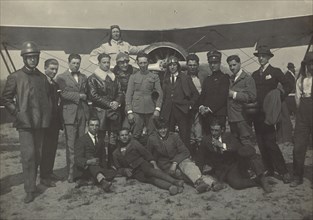 Men and airplane; Fédèle Azari, Italian, 1895 - 1930, Italy; 1914 - 1929; Gelatin silver print; 11.5 x 16.3 cm