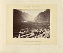 Gotthardbahn Tessinthal bei Biasca mit Station Biasca; Adolphe Braun & Cie, French, 1876 - 1889, Dornach, France; about 1875