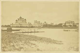 Chattar Manzil, with Men Rowing on the Gomti River, Lucknow; Lucknow, India; about 1863 - 1887; Albumen silver print