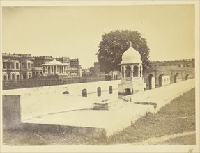 Pool with Pavilion and Bridge in the Kaiserbagh, India; Lucknow, India; about 1863 - 1887; Albumen silver print
