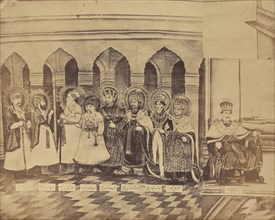 Copy Photograph of a Painting of an Indian Ruler on His Throne with His Court; India; 1858 - 1869; Albumen silver print