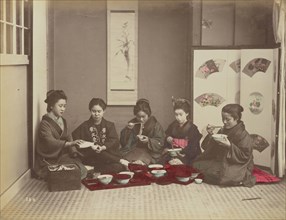 Buck Wheat Macaroni Eating; Kusakabe Kimbei, Japanese, 1841 - 1934, active 1880s - about 1912, Japan; 1870s - 1890s