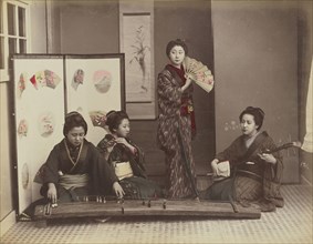 Playing with Music; Kusakabe Kimbei, Japanese, 1841 - 1934, active 1880s - about 1912, Japan; 1870s - 1890s; Hand-colored
