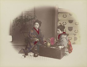 Girls at Home; Kusakabe Kimbei, Japanese, 1841 - 1934, active 1880s - about 1912, Japan; 1870s - 1890s; Hand-colored Albumen