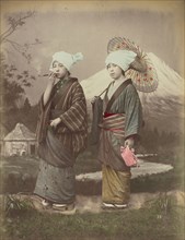Japanese Travellers; Kusakabe Kimbei, Japanese, 1841 - 1934, active 1880s - about 1912, Japan; 1870s - 1890s; Hand-colored
