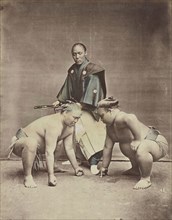 Wrestlers; Kusakabe Kimbei, Japanese, 1841 - 1934, active 1880s - about 1912, Japan; 1870s - 1890s; Hand-colored Albumen silver