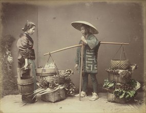 Vegetable Peddler; Kusakabe Kimbei, Japanese, 1841 - 1934, active 1880s - about 1912, Japan; 1870s - 1890s; Hand-colored