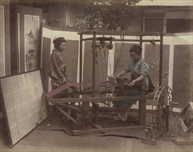 Weaving Sillk; Kusakabe Kimbei, Japanese, 1841 - 1934, active 1880s - about 1912, Japan; 1870s - 1890s; Hand-colored Albumen
