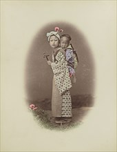 Carrying Baby; Kusakabe Kimbei, Japanese, 1841 - 1934, active 1880s - about 1912, Japan; 1870s - 1890s; Hand-colored Albumen