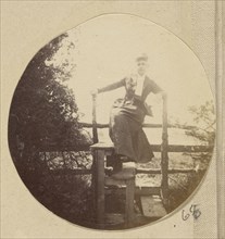 Woman in Hat Posed on a Stile; 1880s - 1890s; Albumen silver print