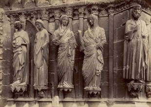 Reims Cathedral, statues side of central portal, right side, west door; Reims, France; 1870s - 1880s; Albumen silver print