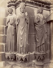 Reims Cathedral, statues on left side left doorway, west façade; Reims, France; 1870s - 1880s; Albumen silver print