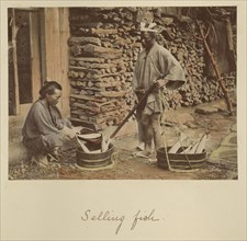 Selling Fish; Shinichi Suzuki, Japanese, 1835 - 1919, Japan; about 1873 - 1883; Hand-colored Albumen silver print