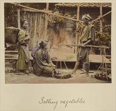 Selling vegetables; Shinichi Suzuki, Japanese, 1835 - 1919, Japan; about 1873 - 1883; Hand-colored Albumen silver print