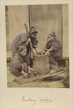 Making  aukoro; Shinichi Suzuki, Japanese, 1835 - 1919, Japan; about 1873 - 1883; Hand-colored Albumen silver print