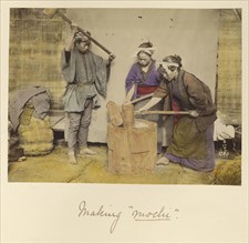 Making mochi; Shinichi Suzuki, Japanese, 1835 - 1919, Japan; about 1873 - 1883; Hand-colored Albumen silver print