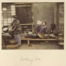 Cooking rice; Shinichi Suzuki, Japanese, 1835 - 1919, Japan; about 1873 - 1883; Hand-colored Albumen silver print