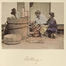 Bathing; Shinichi Suzuki, Japanese, 1835 - 1919, Japan; about 1873 - 1883; Hand-colored Albumen silver print