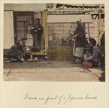 Scene in front of a Japanese house; Shinichi Suzuki, Japanese, 1835 - 1919, Japan; about 1873 - 1883; Hand-colored Albumen