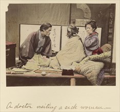 A doctor visiting a sick woman; Shinichi Suzuki, Japanese, 1835 - 1919, Japan; about 1873 - 1883; Hand-colored Albumen silver