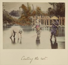 Casting the net; Shinichi Suzuki, Japanese, 1835 - 1919, Japan; about 1873 - 1883; Hand-colored Albumen silver print