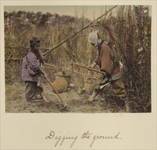Digging the ground; Shinichi Suzuki, Japanese, 1835 - 1919, Japan; about 1873 - 1883; Hand-colored Albumen silver print