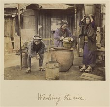 Washing the Rice; Shinichi Suzuki, Japanese, 1835 - 1919, Japan; about 1873 - 1883; Hand-colored Albumen silver print