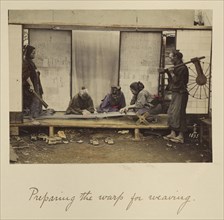 Preparing the Warp for Weaving; Shinichi Suzuki, Japanese, 1835 - 1919, Japan; about 1873 - 1883; Hand-colored Albumen silver