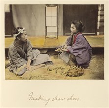 Making Straw Shoes; Shinichi Suzuki, Japanese, 1835 - 1919, Japan; about 1873 - 1883; Hand-colored Albumen silver print