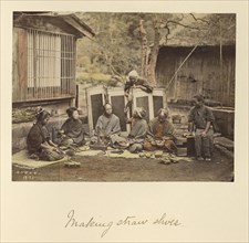 Making Straw Shoes; Shinichi Suzuki, Japanese, 1835 - 1919, Japan; about 1873 - 1883; Hand-colored Albumen silver print