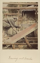 Sawing Out Boards; Shinichi Suzuki, Japanese, 1835 - 1919, Japan; about 1873 - 1883; Hand-colored Albumen silver print