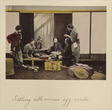 Selling Silk-worms' Egg-cards; Shinichi Suzuki, Japanese, 1835 - 1919, Japan; about 1873 - 1883; Hand-colored Albumen silver