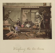 Weighing the Tea Leaves; Shinichi Suzuki, Japanese, 1835 - 1919, Japan; about 1873 - 1883; Hand-colored Albumen silver print