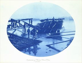 Construction of Rock & Brush Dam, Low Water; Henry P. Bosse, American, 1844 - 1903, 1891; Cyanotype; 26.5 x 33.2 cm
