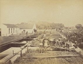 Indigo factory, Loading the Vats, Oscar Mallitte, British, about 1829 - 1905, active Allahabad, India 1870s, Allahabad, India