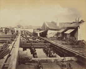 Indigo factory, beating the Vats, Oscar Mallitte, British, about 1829 - 1905, active Allahabad, India 1870s, Allahabad, India