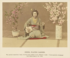 Geisha Playing Samisen; Kazumasa Ogawa, Japanese, 1860 - 1929, 1897; Hand-colored Albumen silver print