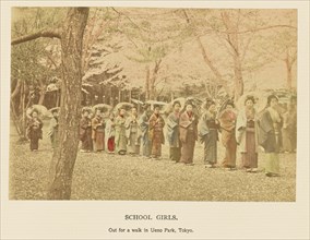 School Girls Out for a Walk in Ueno Park, Tokyo; Kazumasa Ogawa, Japanese, 1860 - 1929, Tokyo, Japan; 1897; Hand-colored