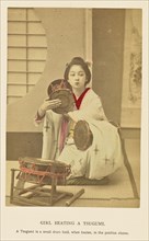 Girl Beating a Tsugumi; Kazumasa Ogawa, Japanese, 1860 - 1929, 1897; Hand-colored Albumen silver print