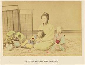 Japanese Mother and Children; Kazumasa Ogawa, Japanese, 1860 - 1929, 1897; Hand-colored Albumen silver print
