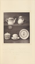 Tea pot, milk pot, sugar pot, cup and saucer; William Chaffers, English, 1811 - 1892, London, England, Europe; 1871