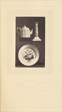 Tea pot, candlestick, and plate; William Chaffers, English, 1811 - 1892, London, England, Europe; 1871; Woodburytype