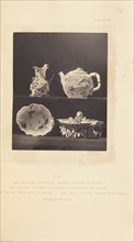 Milk pot, tea pot, salt cellar, bowl; William Chaffers, English, 1811 - 1892, London, England, Europe; 1871; Woodburytype