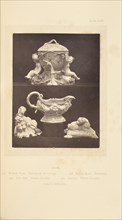 Vase, sauce boat, and two figurines; William Chaffers, English, 1811 - 1892, London, England, Europe; 1871; Woodburytype
