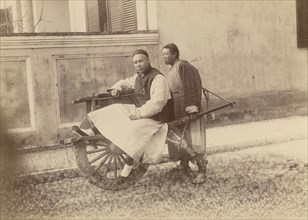 Wheelbarrow Driver and Passenger; Unknown maker; Beijing, China; 1870 - 1890; Albumen silver print